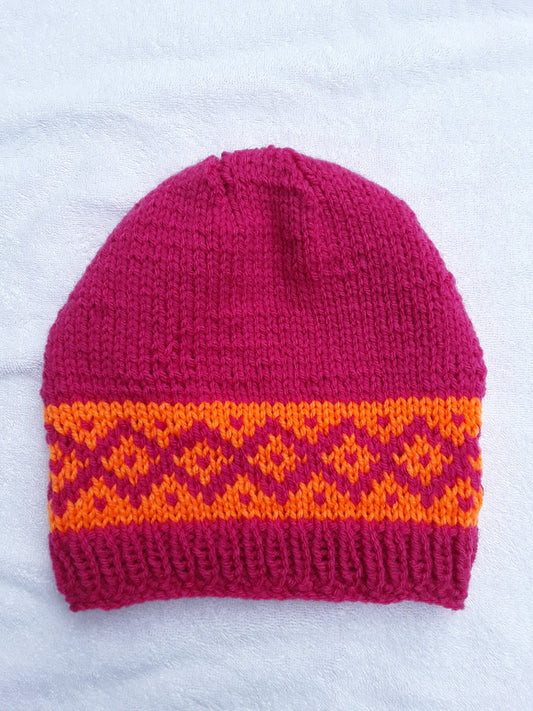 Hot Pink and Neon Orange Geometric Skater Hat