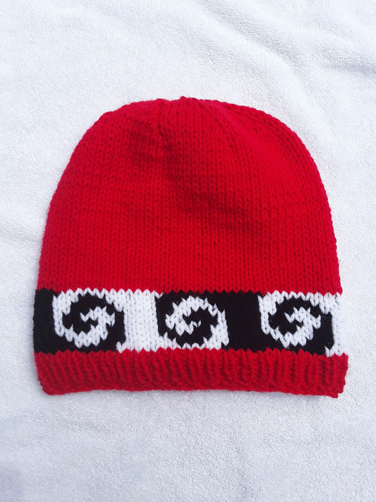 Red, Black, and White Swirl Hat