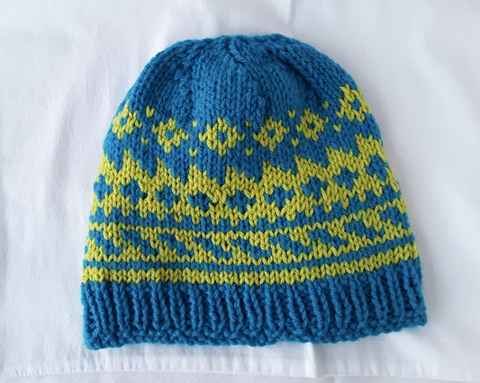 Bright Blue and Green Geometric Design Hat