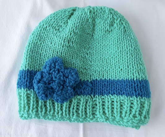 Teal Hat with Blue Flower